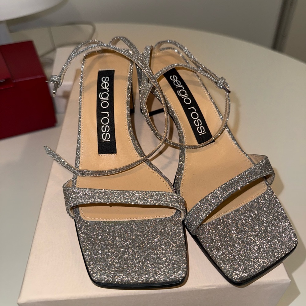 Sergio Rossi Silver Glitter Sandals